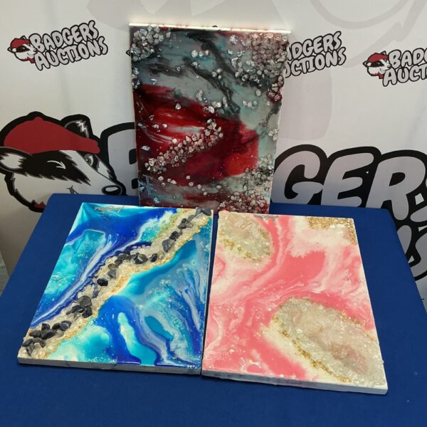 Set of three abstract acrylic wall art paintings.