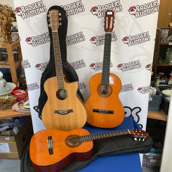 Lot of three acoustic guitars including Valencia, Balmeria, and Gear4music.