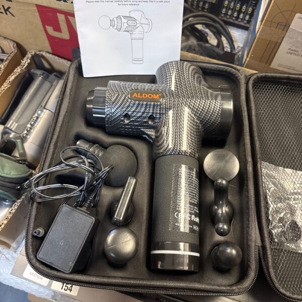 Aldom massage gun with attachments and charger included.
