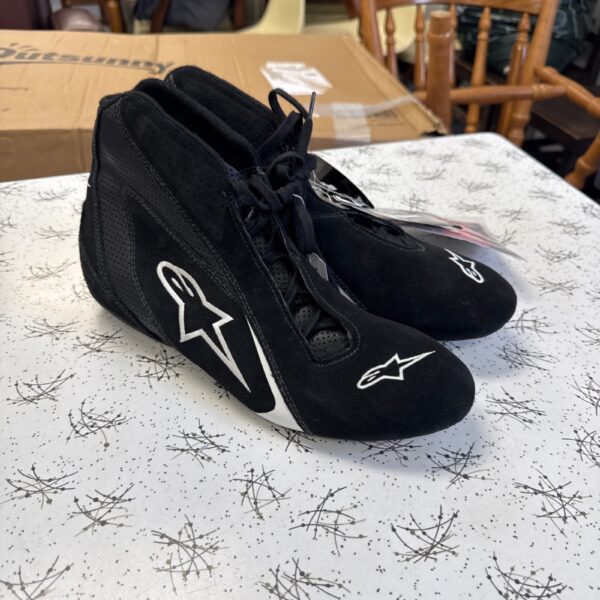 Pair of black Alpinestars James May boots from The Grand Tour.
