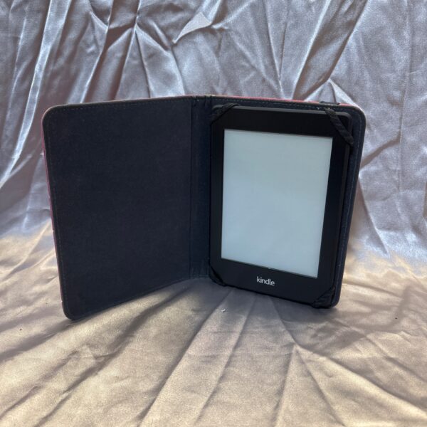 Black Amazon Kindle DP75SDI tablet, a portable digital e-reader.