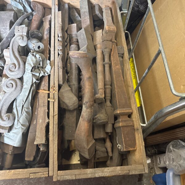 Antique chair parts from Wycombe Chair Museum collection, wooden spindles and legs.