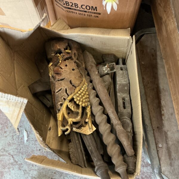 Antique furniture parts from Wycombe Museum, detailed wood carving.