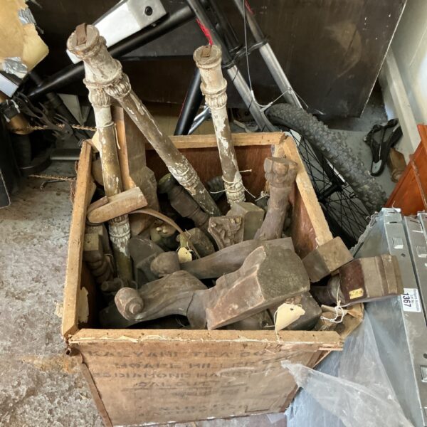 Antique furniture parts from Wycombe Museum, carved wooden legs.