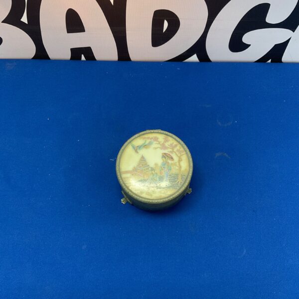 Antique Japanese gilded casket with scenic painting.