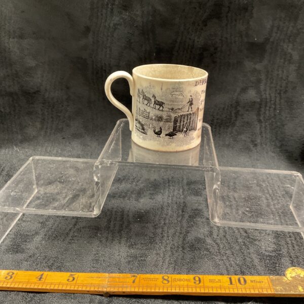 Antique pearlware mug featuring Dr. Franklin’s Maxims transfer design.