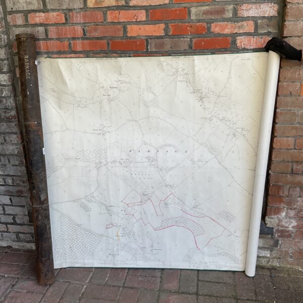 Large antique 1898 map of Radnage, Buckinghamshire, rolled and displayed.
