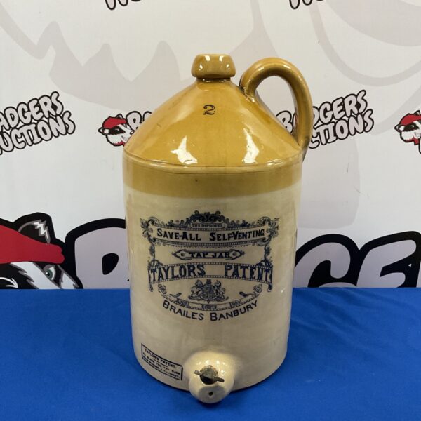Antique Taylors Save All jar from Brailes, Banbury, salt glazed stoneware.