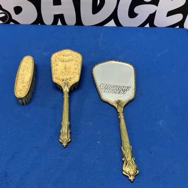 Antique Victorian dressing table set silver plate hand mirror.