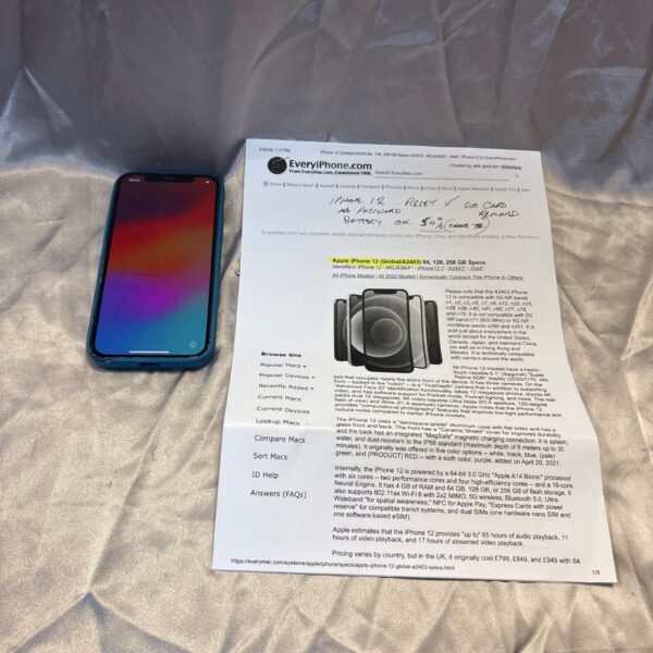 Reset Apple iPhone 12 A2403 smartphone in used condition.