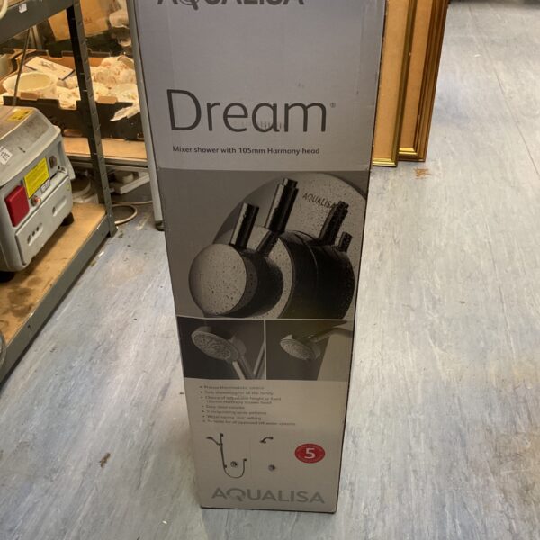 New Aqualisa Dream mixer shower with Harmony head in packaging.