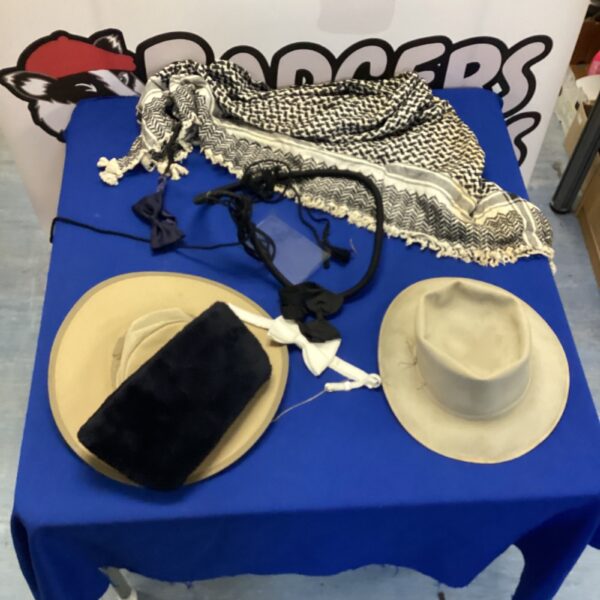 Vintage Arab head scarf with safari hats and bow ties lot.