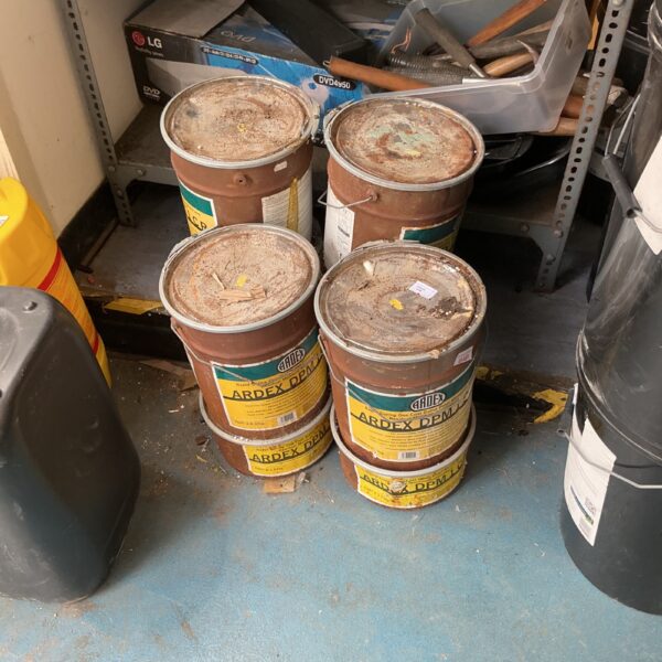 Vintage Arden Damp Proof Coating containers for building waterproofing.