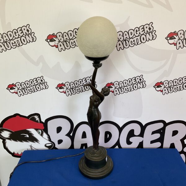 Vintage art deco table lamp with bronze effect figure.