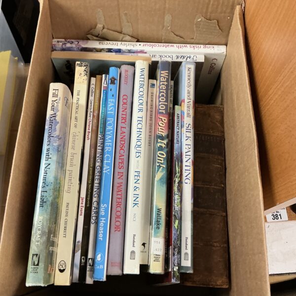 Stack of vintage art instruction books for watercolour and drawing.