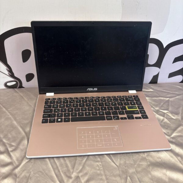 Front view of the used Asus E410 laptop computer.