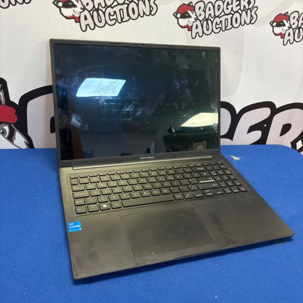 Asus Vivobook X1605V laptop computer, silver finish, open view.