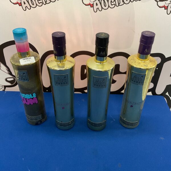 AU Vodka collection featuring Black Grape, Bubble Gum, and Premium flavours.
