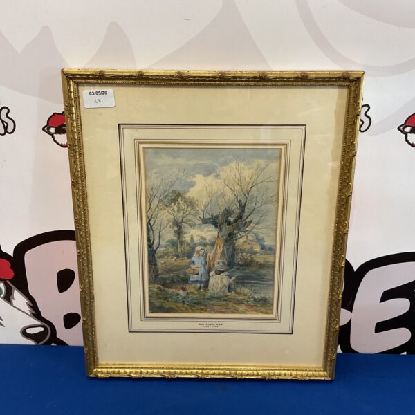 Charming Basil Bradley watercolour painting of a fishing scene with a young girl.