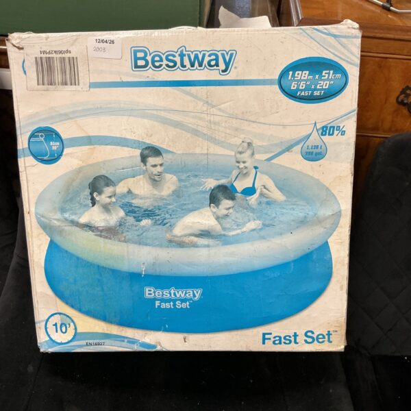 Bestway paddling pool in a garden setting.