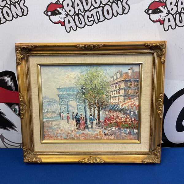 Vintage French street scene oil painting signed Birnett.