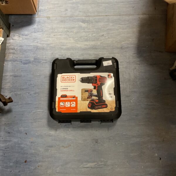 Black & Decker 18v lithium-ion hammer drill for drilling and DIY projects.