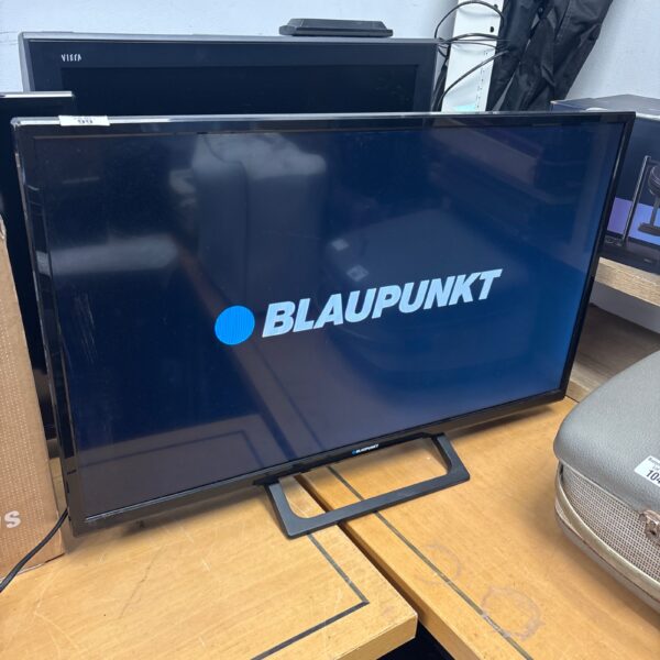 Blaupunkt 32 inch LED TV in black, side view.
