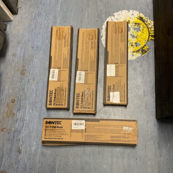 Lot of four Bontec tilt TV wall mounts for adjustable viewing.