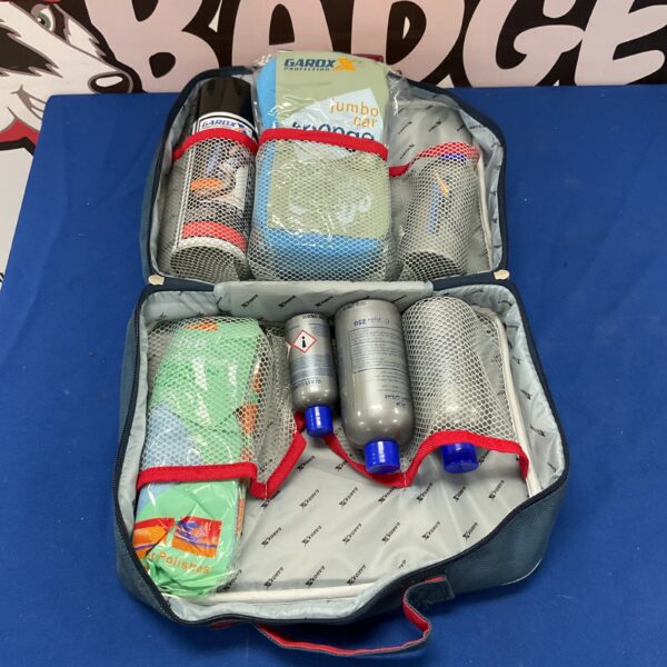 Boody Jumbo car detailing kit with cleaning supplies and cloth.