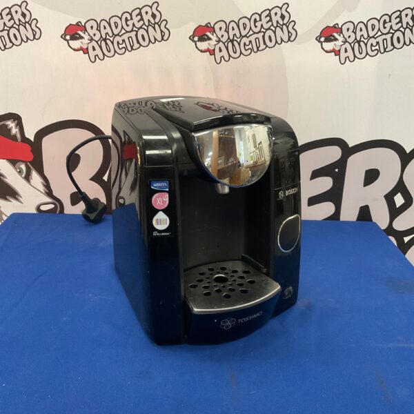 Black Bosch Tassimo coffee machine for single-serve beverages.
