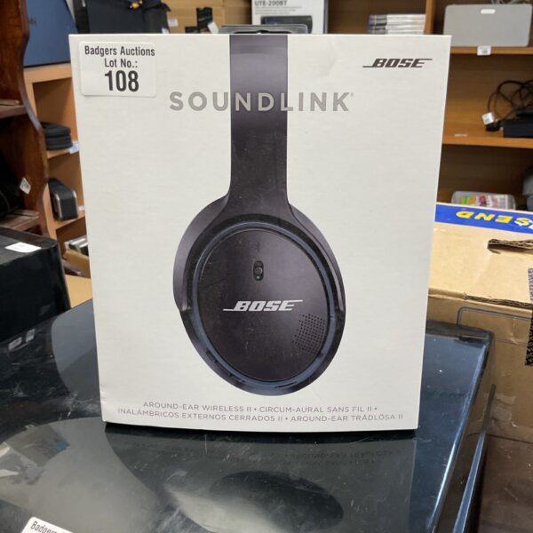 Vintage Bose Soundlink wireless over-ear headphones presented for auction.
