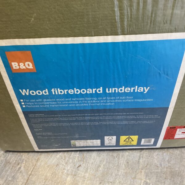 B&Q wood fibreboard underlay for laminate flooring and sound insulation.