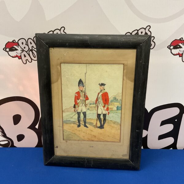 Antique 1768 watercolour painting of a British Army Grenadier by R W Thorne.