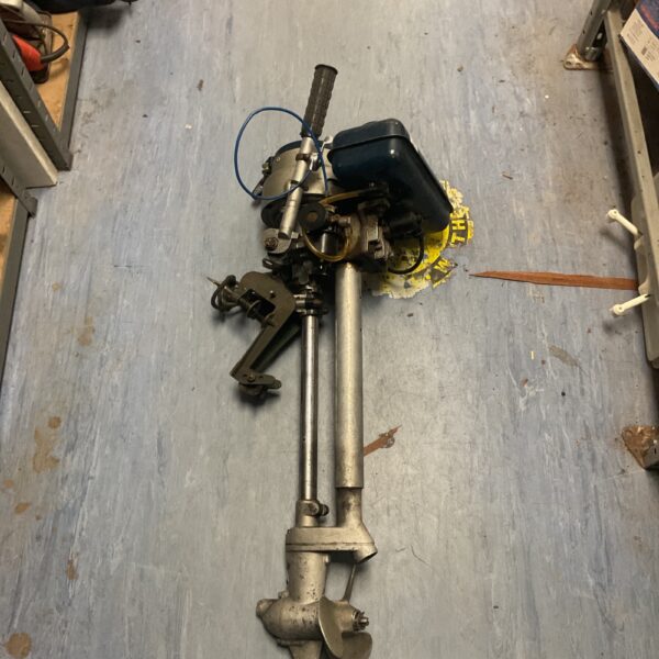 Vintage British Seagull outboard motor in used condition.