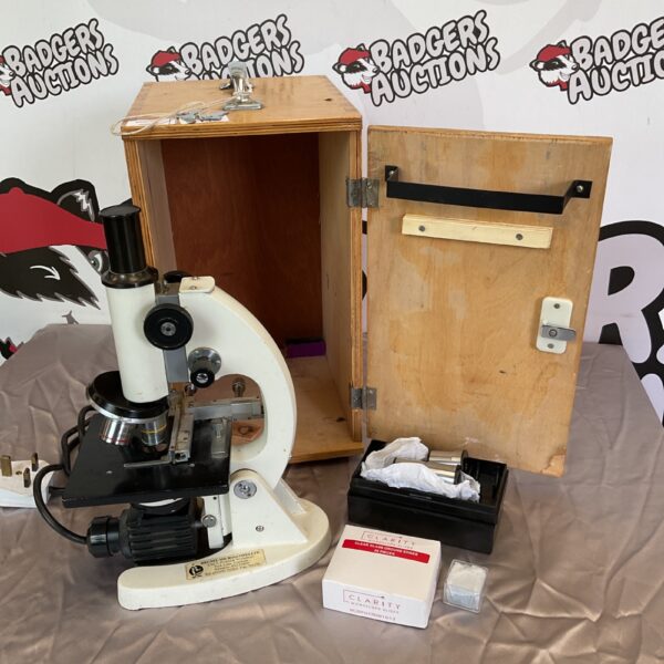 Vintage Brunel microscope in its original carrying case.