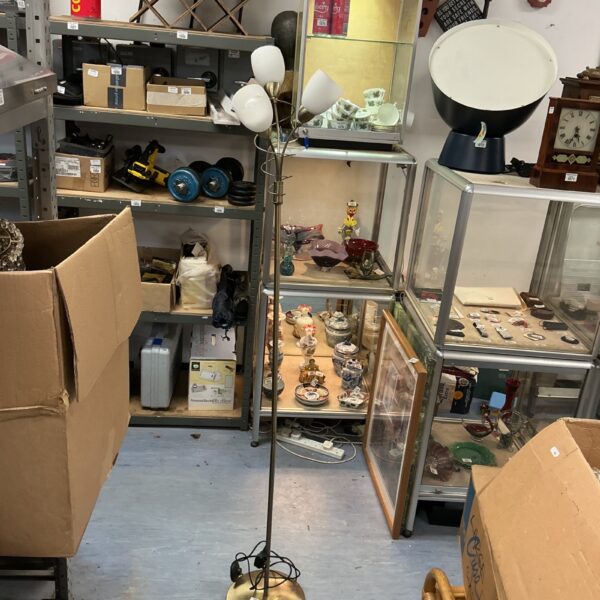Vintage brushed brass standard lamp with adjustable head.