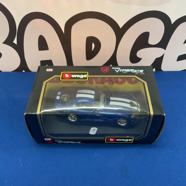 Blue Burago 1:24 scale Dodge Viper GTS diecast model car.