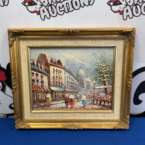 Vintage French street scene oil painting signed by Burnett.