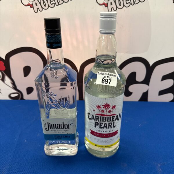 Mixed lot of Caribbean Pearl rum and El Jimador tequila bottles.
