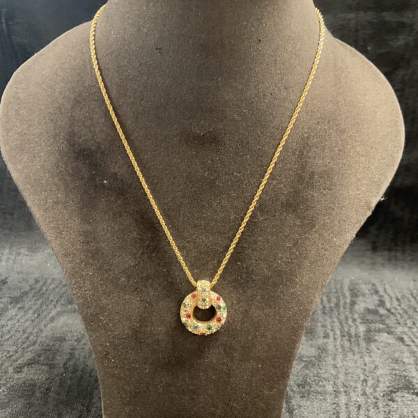 Christian Dior necklace with colourful stone pendant and gold plating.