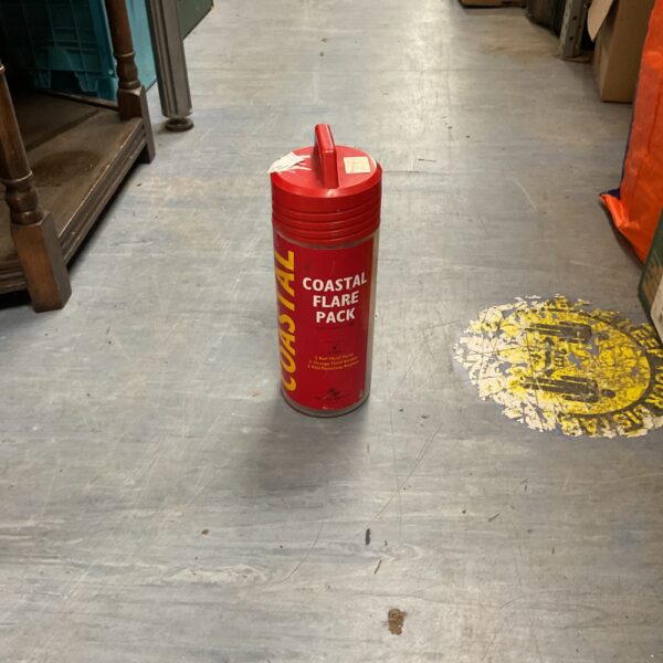 Coastal flare pack tub for marine distress signals.