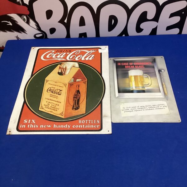 Vintage style Coca Cola emergency break glass tin sign.