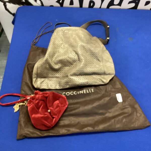 Coccinelle handbag and red clutch set, designer leather accessory.