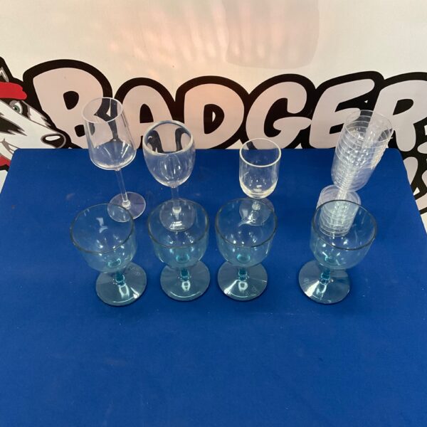 Colourful plastic wine glasses stacked, ideal for parties and entertaining.