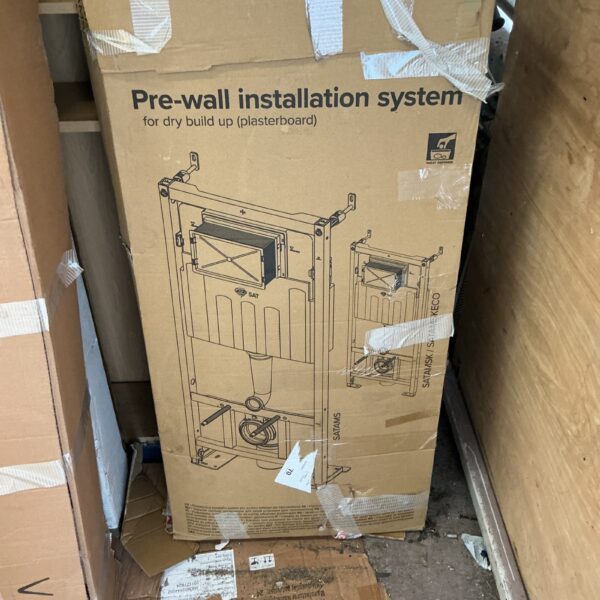 Pre-wall concealed cistern system for modern bathrooms.