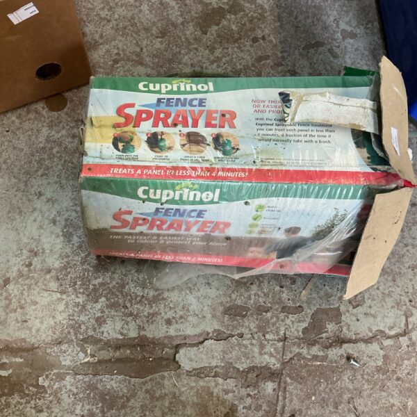 Used Cupinol fence sprayer for garden wood treatment.