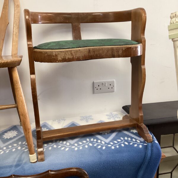 Vintage Danish kidney chair with textured upholstery.