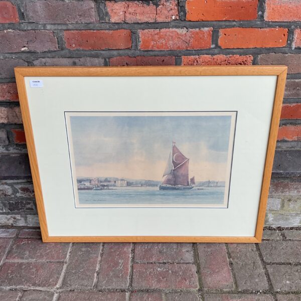 Dennis John Hancen nautical lithograph of a sailboat at sea.