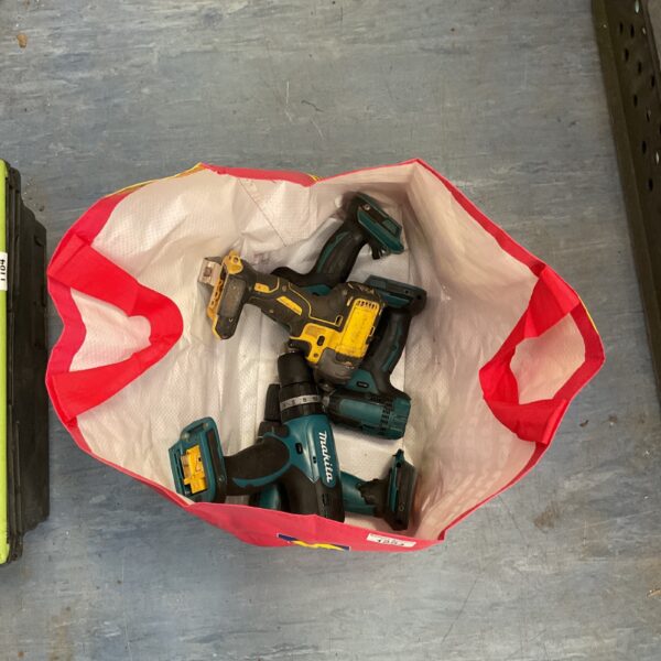 DeWalt cordless impact driver in a red bag, power tool lot.