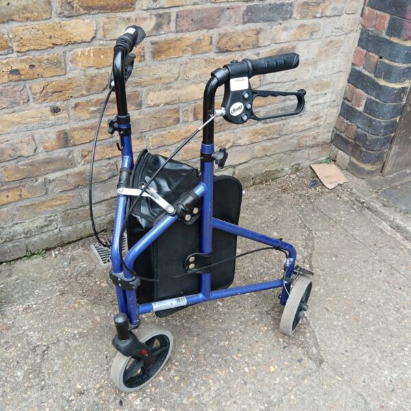 Blue Drive Medical mobility walker with wire basket.